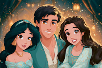 draw custom disney pixar style cartoon portrait for you