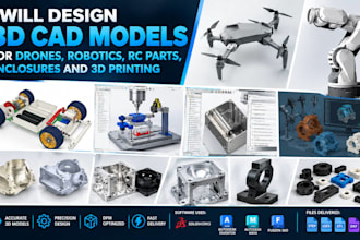 design 3d cad models for drones, robotics, rc parts, enclosures and 3d printing