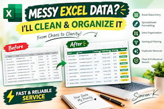 organize and format messy excel data into clean spreadsheets