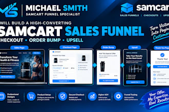 build a samcart sales funnel, checkout and upsell