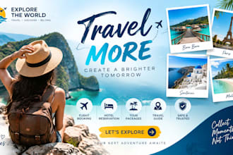 create travel flyer, tourism brochure, vacation poster and social media design
