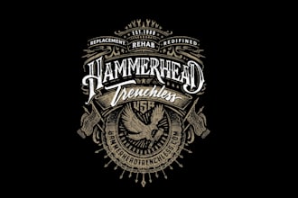 design a masculine hand drawn lettering and illustration logo