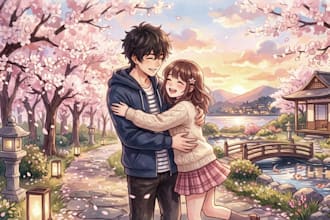draw cute anime couple art and romantic character illustrations