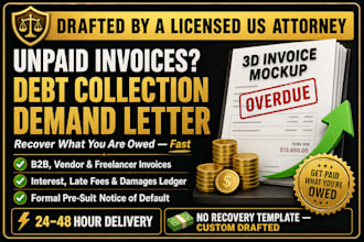 draft a debt collection demand letter for unpaid invoices as a US attorney
