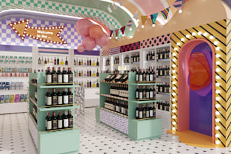 design and render 3d grocery and convenience store interior