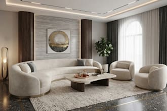 create modern living room, TV media wall, fireplace design and 3d rendering
