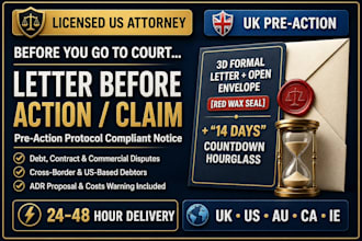 write a formal letter before action or letter before claim as a US attorney