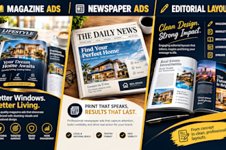 create editorial magazine ads, business advert newspaper, catalog design, layout