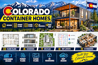 design colorado city permit container homes, floor plans, 3d rendering mep plan