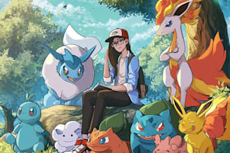 draw you as a pokemon trainer and your team with background