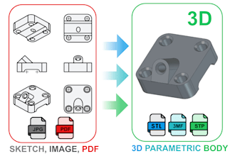 convert your sketch, image or pdf to cad in 3d using freecad