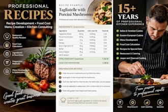 create profesional recipes with food cost and preparations