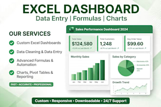create excel dashboard, do data entry, formulas and charts