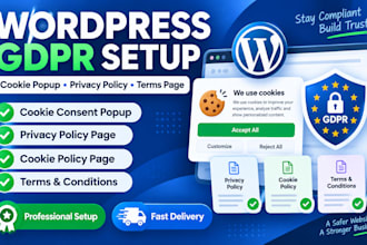 setup wordpress cookie consent popup, privacy policy, terms page and gdpr