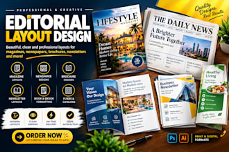create digital newspaper ads, editorial magazine layout book in adobe indesign