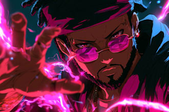 make a professional anime header with custom characters