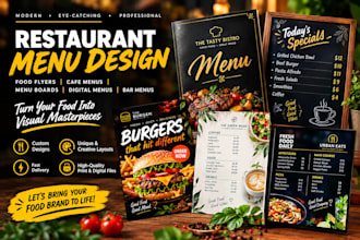 design restaurant menu, food flyer, cafe menu board, digital menu design, bar