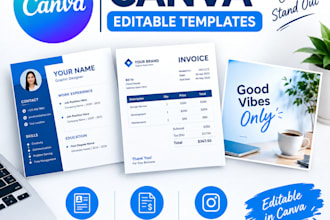 design modern canva resume templates, invoice and insta post