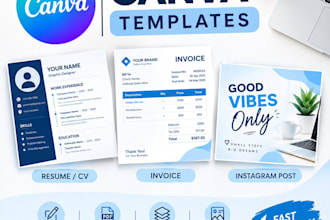 design modern canva resume templates, invoice and insta post