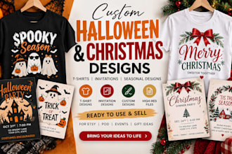 design christmas halloween t shirt, chhalloween invitation designs for etsy shop