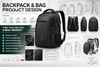 design custom backpack, bag, school bag, travel bag or luggage product in 3d cad