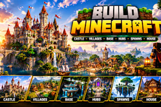 build minecraft castle, villages, base, hubs, spawns, house
