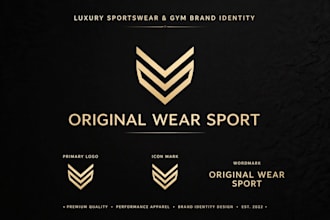 design luxury sport wear, gym and fitness brand logo and brand content