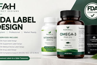 design product label and packaging design with nutrition and supplement facts