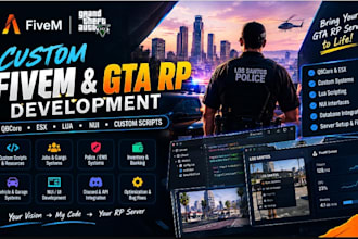 develop custom fivem gta rp scripts, qbcore, esx, lua and server systems fivem