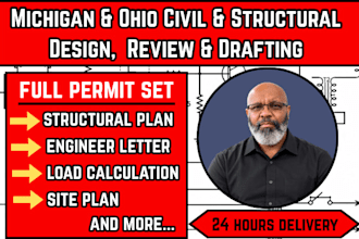 provide michigan and ohio civil structural design review stamp and drafting