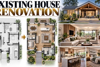 create existing house renovation plans with detailed 3d layouts