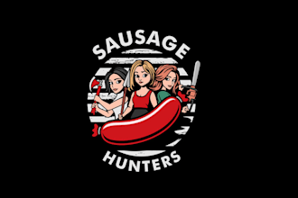design a stylish quirky sausage hunters stop motion comedy logo