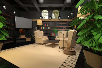 do 3d studio room and a podcast studio room