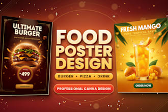 design food burger pizza and drink poster in canva