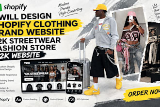 design shopify clothing brand website, y2k streetwear fashion store, y2k website