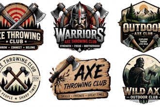 design axe throwing club, warrior and outdoor badge logo