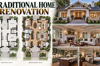 create traditional home renovation visualization with detailed 3d views