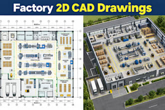 create factory 2d cad drawings industrial architectural construction plans