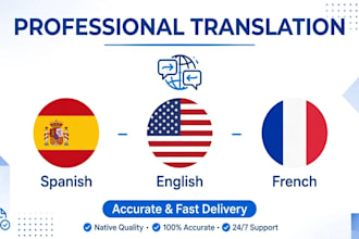 translate spanish to english, english to spanish and french translation