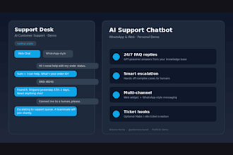 build an ai chatbot for customer support on web and whatsapp