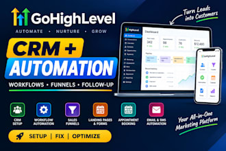 build gohighlevel funnels, CRM, workflows and automation
