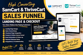 build samcart sales funnel, landing page and thrivecart checkout online course