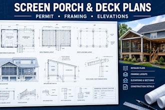draw screen porch, covered deck and patio permit plans