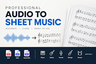 transcribe audio to sheet music, music notation, midi or pdf