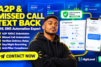 build gohighlevel missed call text back sms automation a2p 10dlc registration