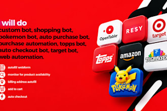 custom shopping bot, pokemon auto purchase, topps checkout target web automation