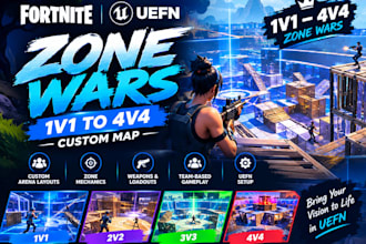 create a fortnite 1v1 to 4v4 zone wars map using uefn