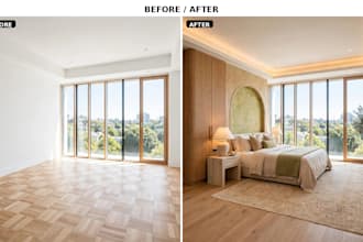 do luxury virtual staging and photorealistic room remodel