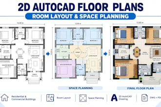 design 2d autocad floor plan with room layout and space planning for buildings