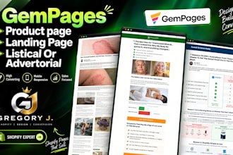 clone shopify landing page, product page, advertorial or listicle using gempages